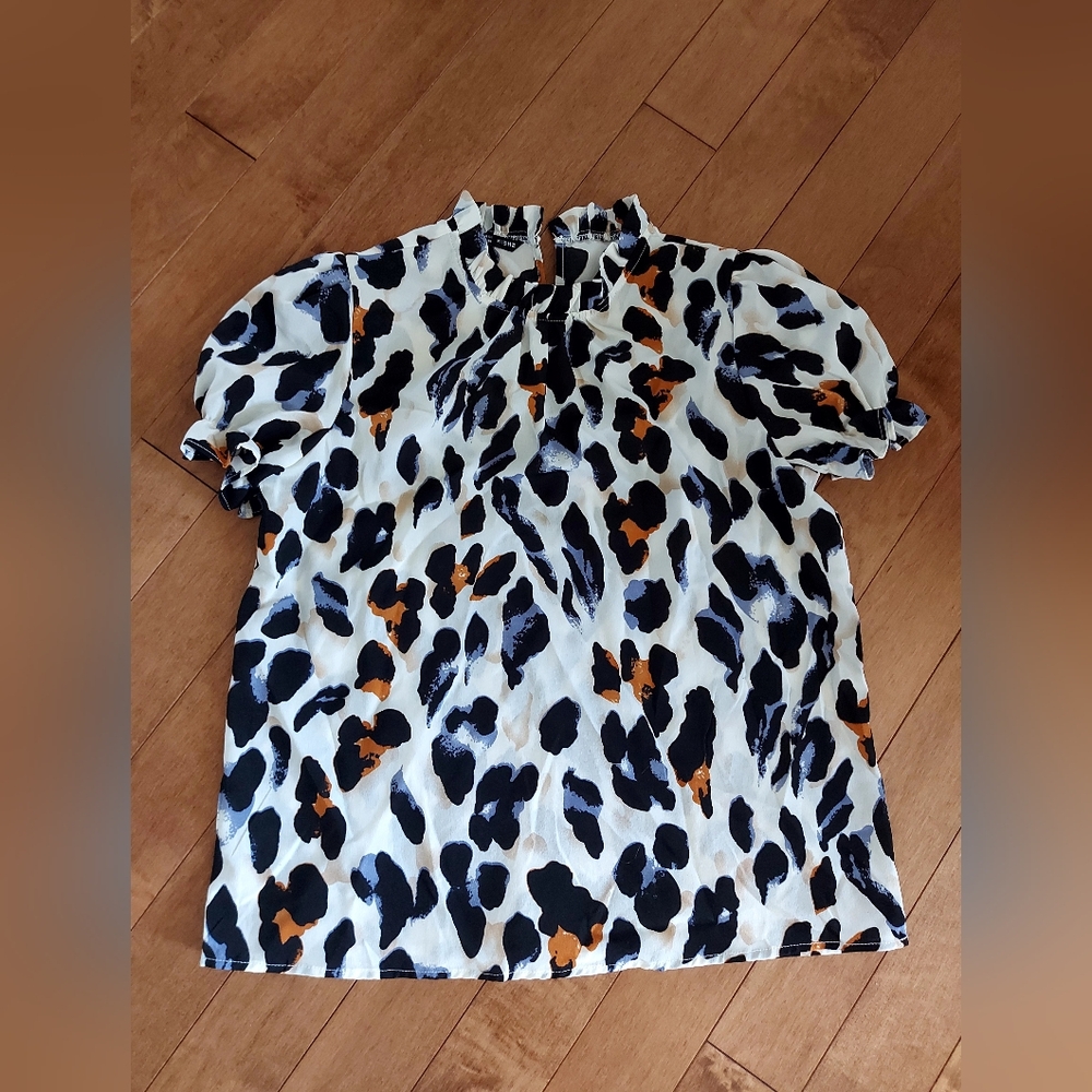 Print Blouse with Ruffle Neck